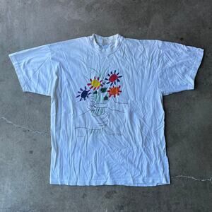 Vintage 90’s Picasso Flower Bouquet OF PEACE White Art Tee Shirt XL EURO GRAPHIC